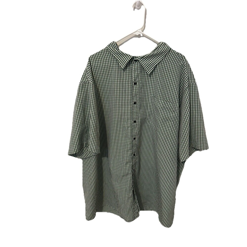 Harbor Bay Men's 4XLT Green & White Plaid Button Shirt Classic Casual